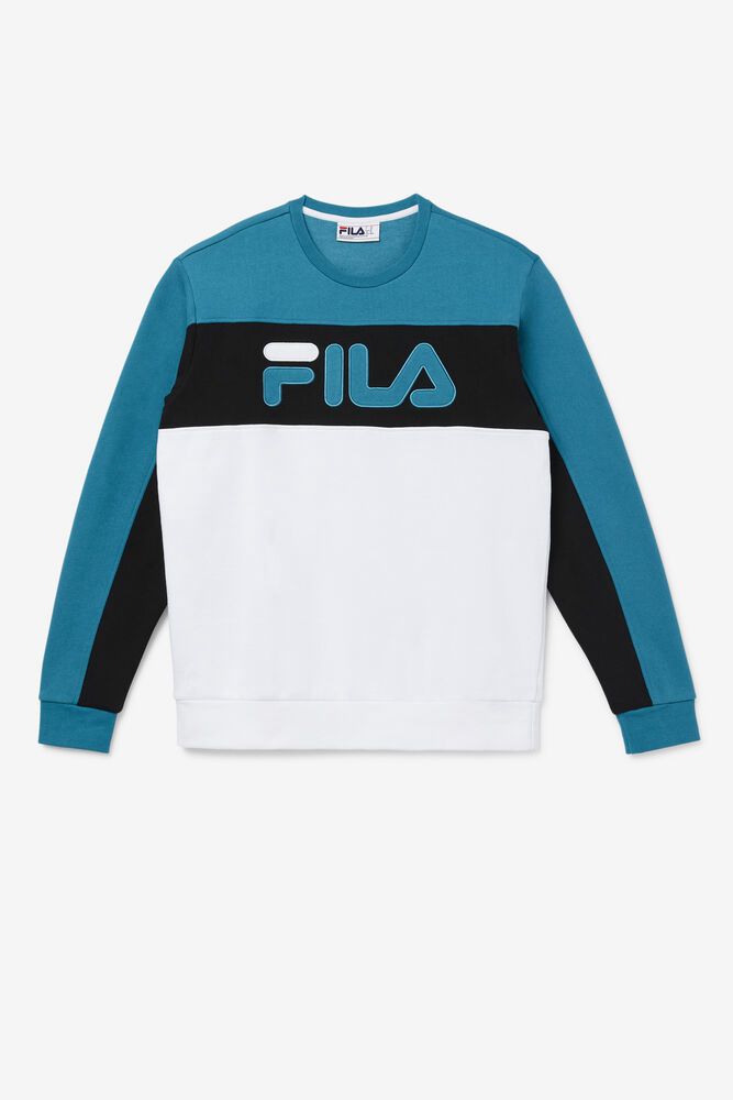 Fila Lesner Fleece Crew Blue/White/Black Sweatshirt Mens - NZ 17092-UFLJ